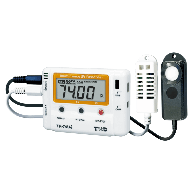 TR74Ui is a four in one data logger for lux, UV, temperature and relative humidity.